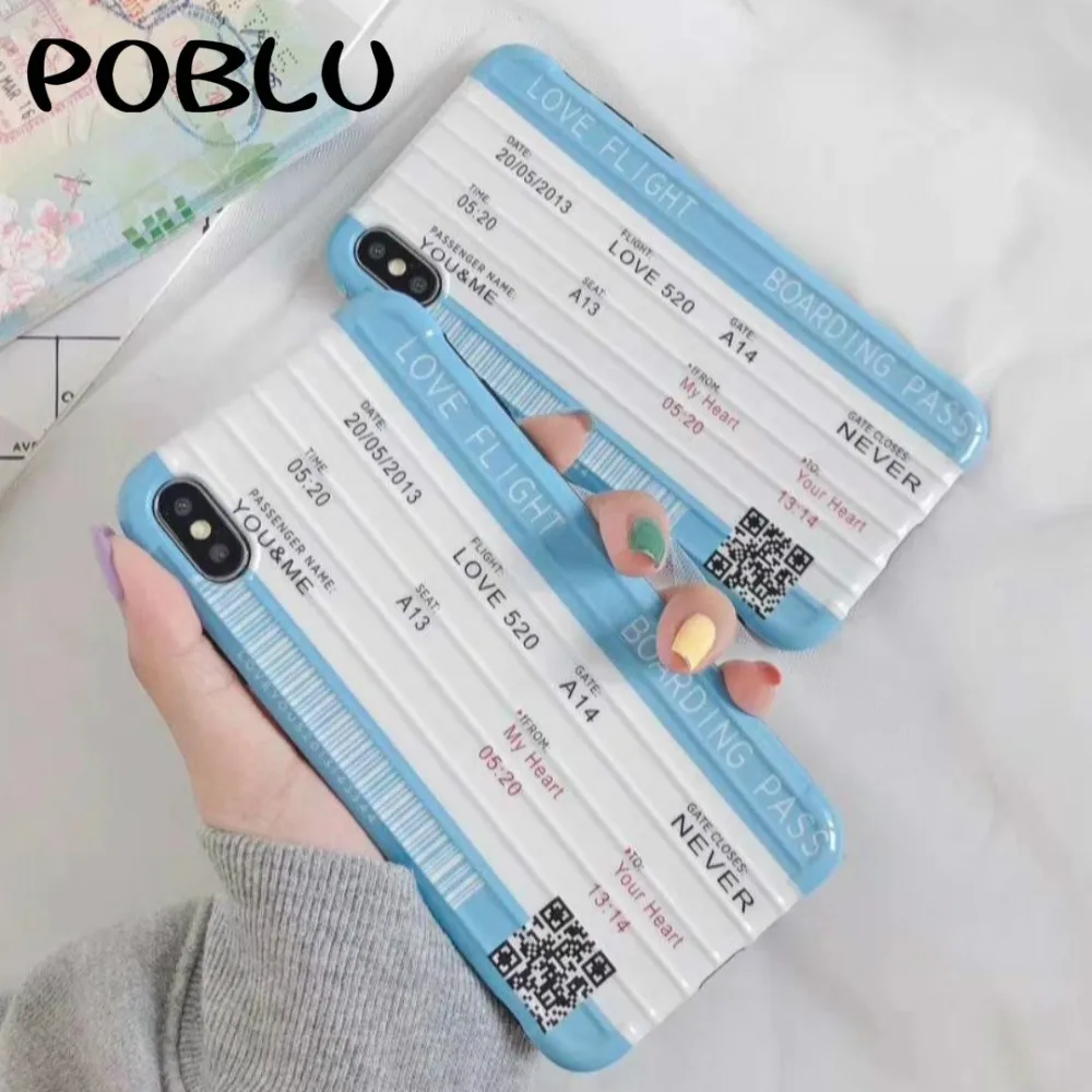 

POBLU Retro Air Ticket Korean Phone Case For iPhone XR XS Max 6s 7 8 PLus Unique Fashion Art Letters TPU Soft Back Cover Coque