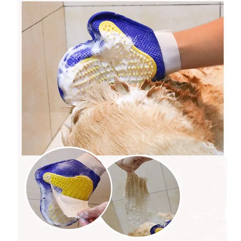 Резиновое устройство для удаления шерсти домашних животных Груминг перчатка собака лошадь кошка осыпающаяся щетка для купания Массажная мягкая гребень для вычесывания животных для кошек перчатка для домашних животных