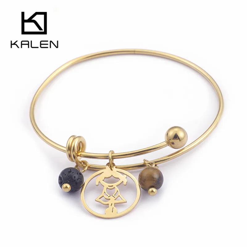 

KALEN Cheap Stainless Steel 68mm Bangles For Women Cartoon Little Girl & Plastic Beads Charm Bracelets Bangle Friendship Jewelry