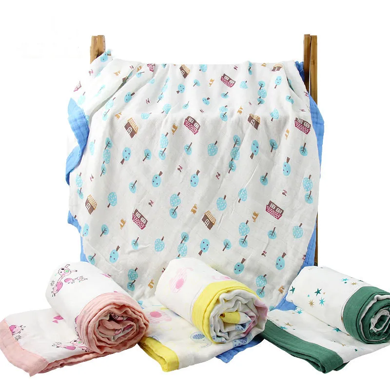 

4 layers 47"x47" bamboo cotton Muslin Swaddle Scarf Infant Summer/Autumn Stroller Blanket Baby Quilt 120x120cm Animals Blanket