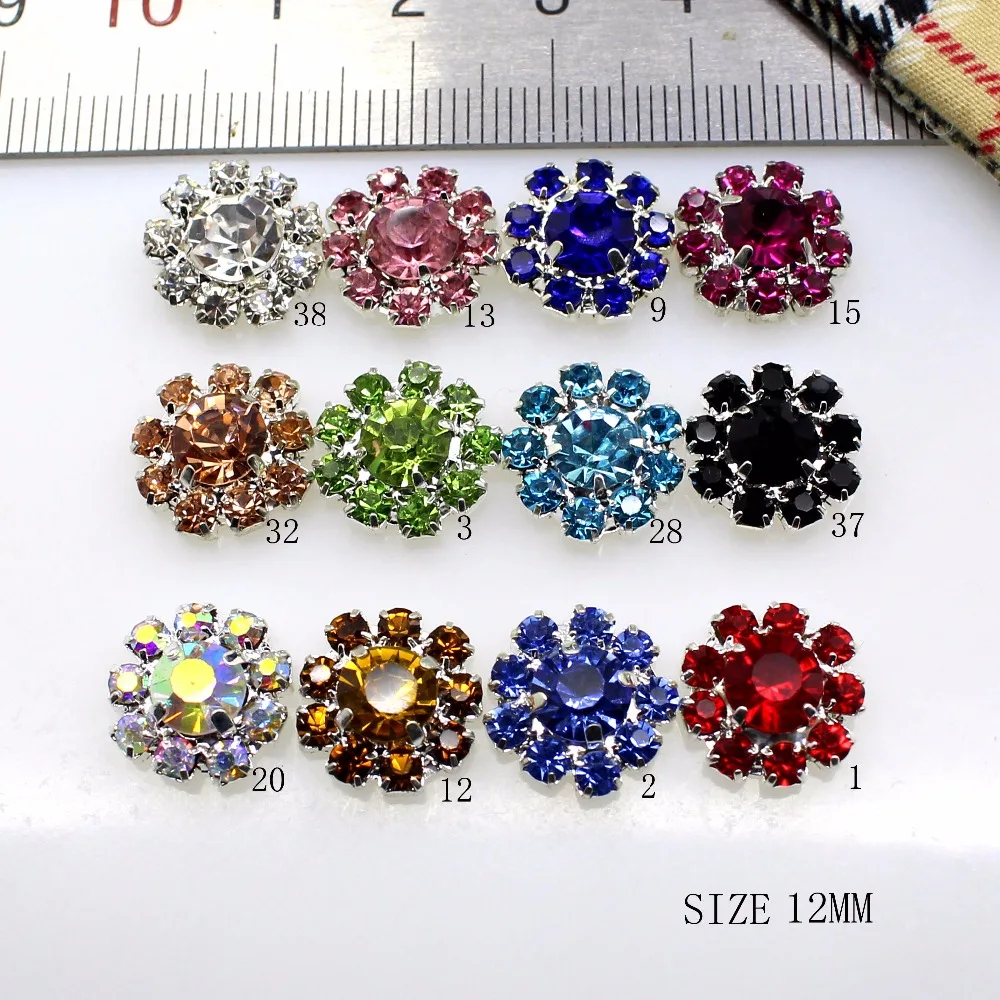 

New 10pcs/set 12mm Colorful Diamond Button Snap Flatback Buttons Crystal for Wedding Bouquet Child Hair Ribbon Decorative