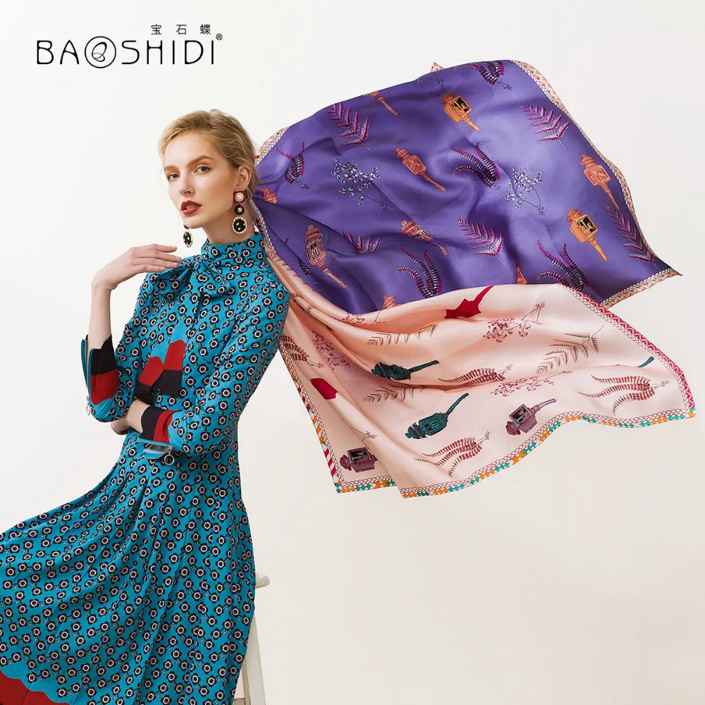 

[BAOSHIDI]2018 Fashion design 100% Silk Scarf, Fashionable Luxury Brand female shawl,elegant scarves women,infinity muslim hijab