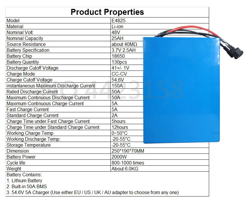 США ЕС нет налога 48 В 25Ah 2000 Вт литиевая батарея с 5А зарядное устройство Встроенный 50A BMS Электрический велосипед батарея 48 В