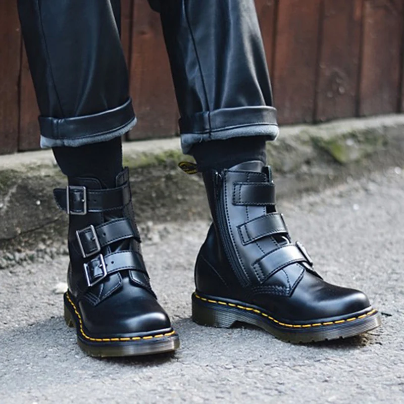 

Patent leather Boots Women Winter Boots Platform Ankle Boots For Women Buckle Black Leather Comfortable Female Casual Shoes