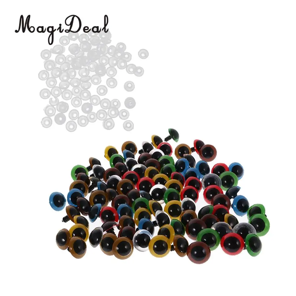 MagiDeal 100Pcs/Pack Mixed Color Plastic Safety Eyes with Washers for Dolls Animal Bear Making DIY Craft Handmade Toy 7Kinds
