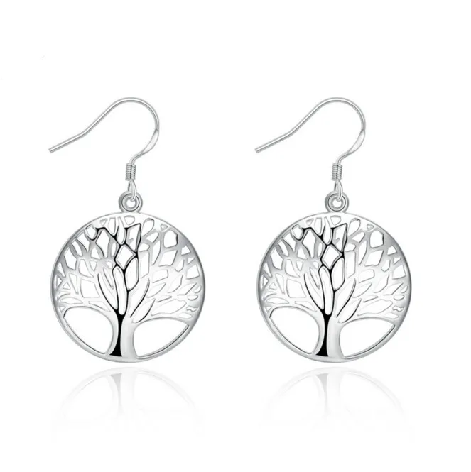 

2016 Silver Tree Of Life drop earrings exquisite pattern hollow Earrings wife girlfriend women wedding Valentines Day love Gift