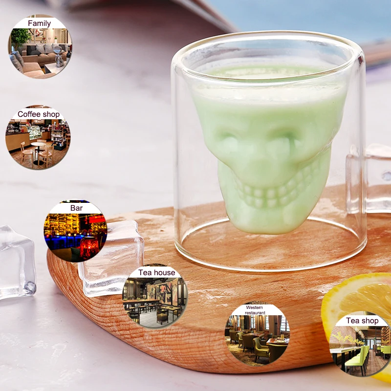 

Skull Head Wine Glass Mug Crystal Beer Whiskey Shot Double Glass Cup Vodka Drinking Bar Club Beer Wine Glass Bottle HB