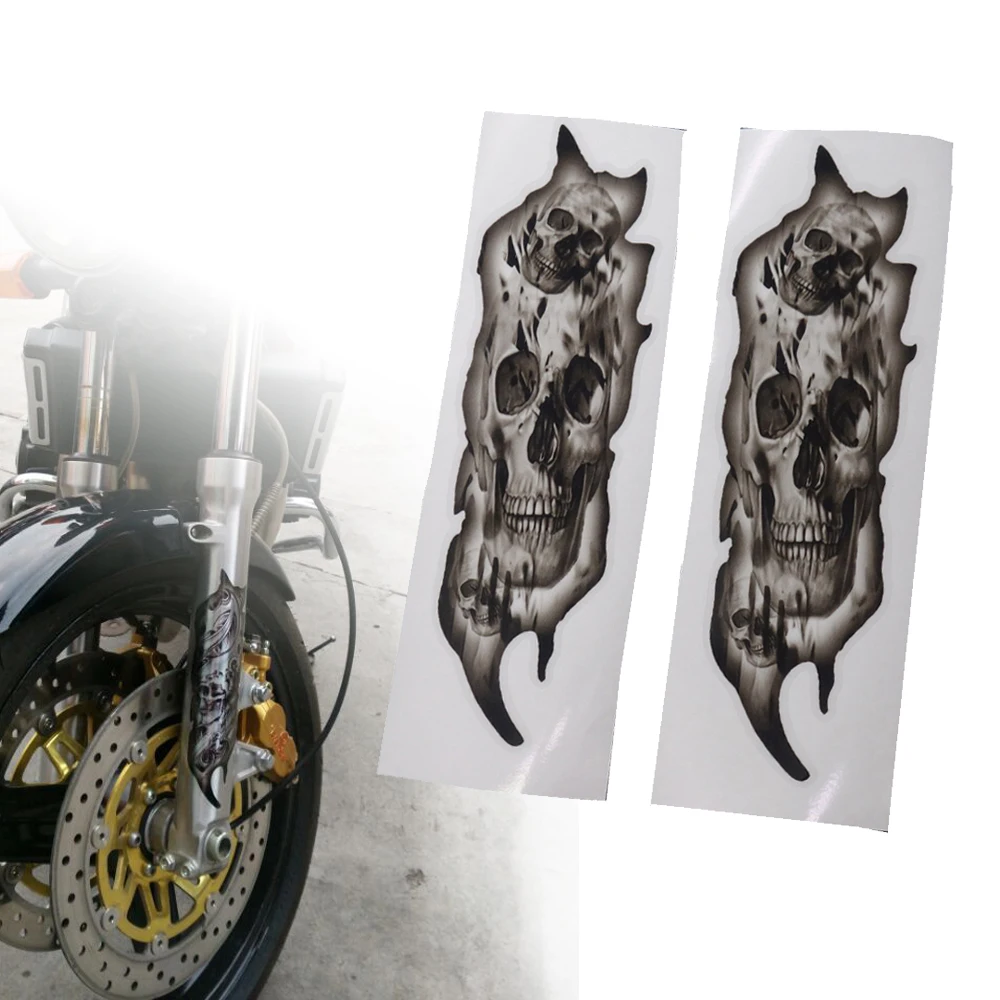 New Motorcycle Front Fork Skull Skeleton Decals Graphic Stickers For Harley Yamaha Suzuki Honda