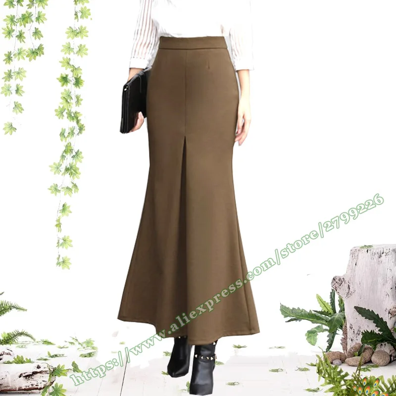 Autumn Fashion Mermaid Fish tail Slim Office Korean Black Maxi ladies Skirt / female Folds Long skirts Womens