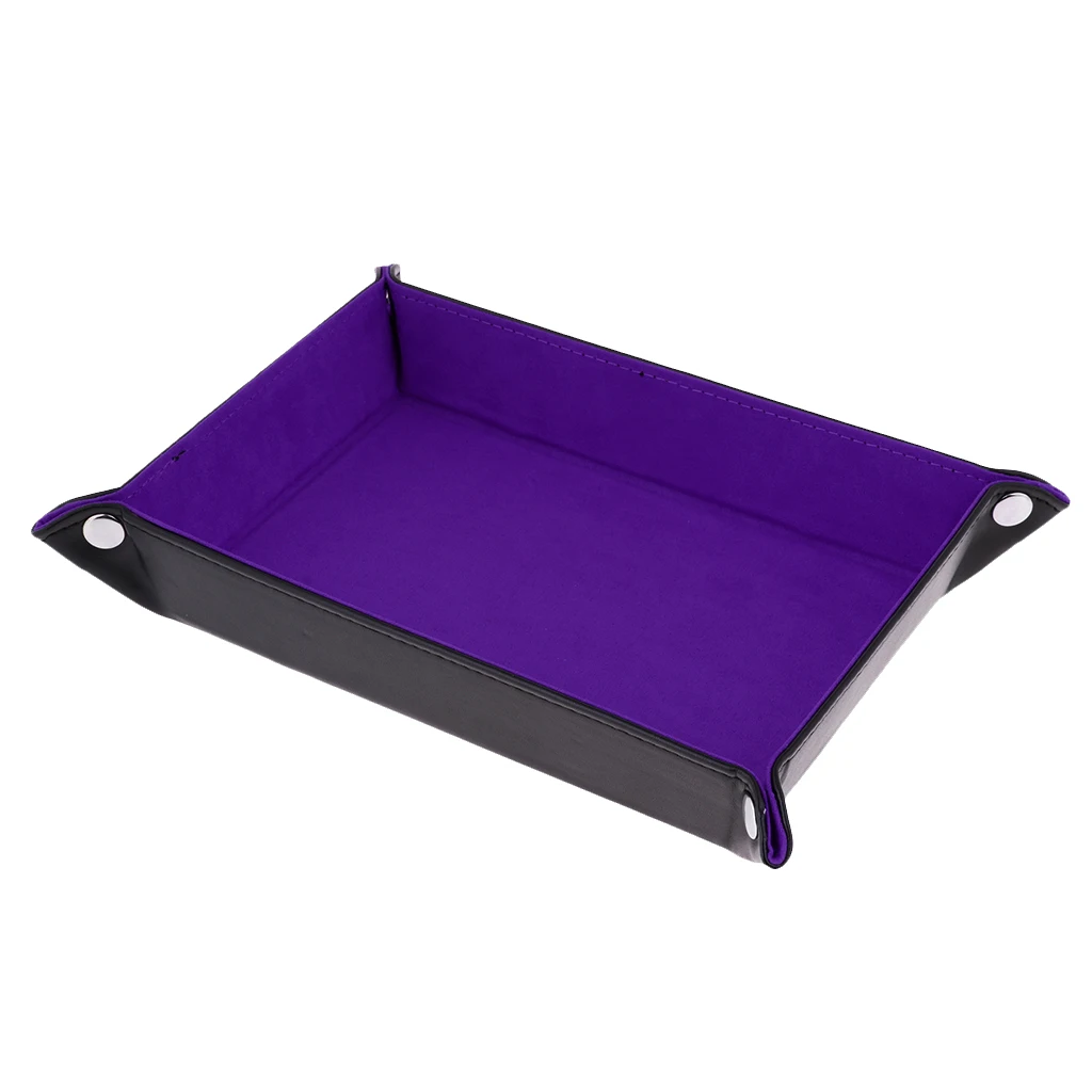 MagiDeal 2Pcs PU Leather Foldable Dices Rolling Tray Square 215x155x45mm for Watch Jewelry Storage Case Home Decor