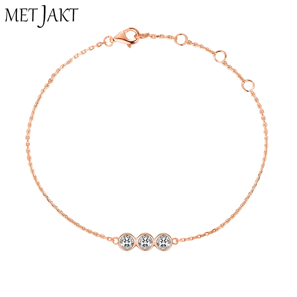 

MetJakt Classic Simple Three Zircon Bracelet Solid 925 Sterling Silver with 14k Rose Gold Plated for Women's Wedding Party
