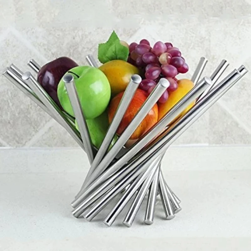 Stainless Steel Fruit Rack Tray Holder Bowl Basket Decor Fashion Brief