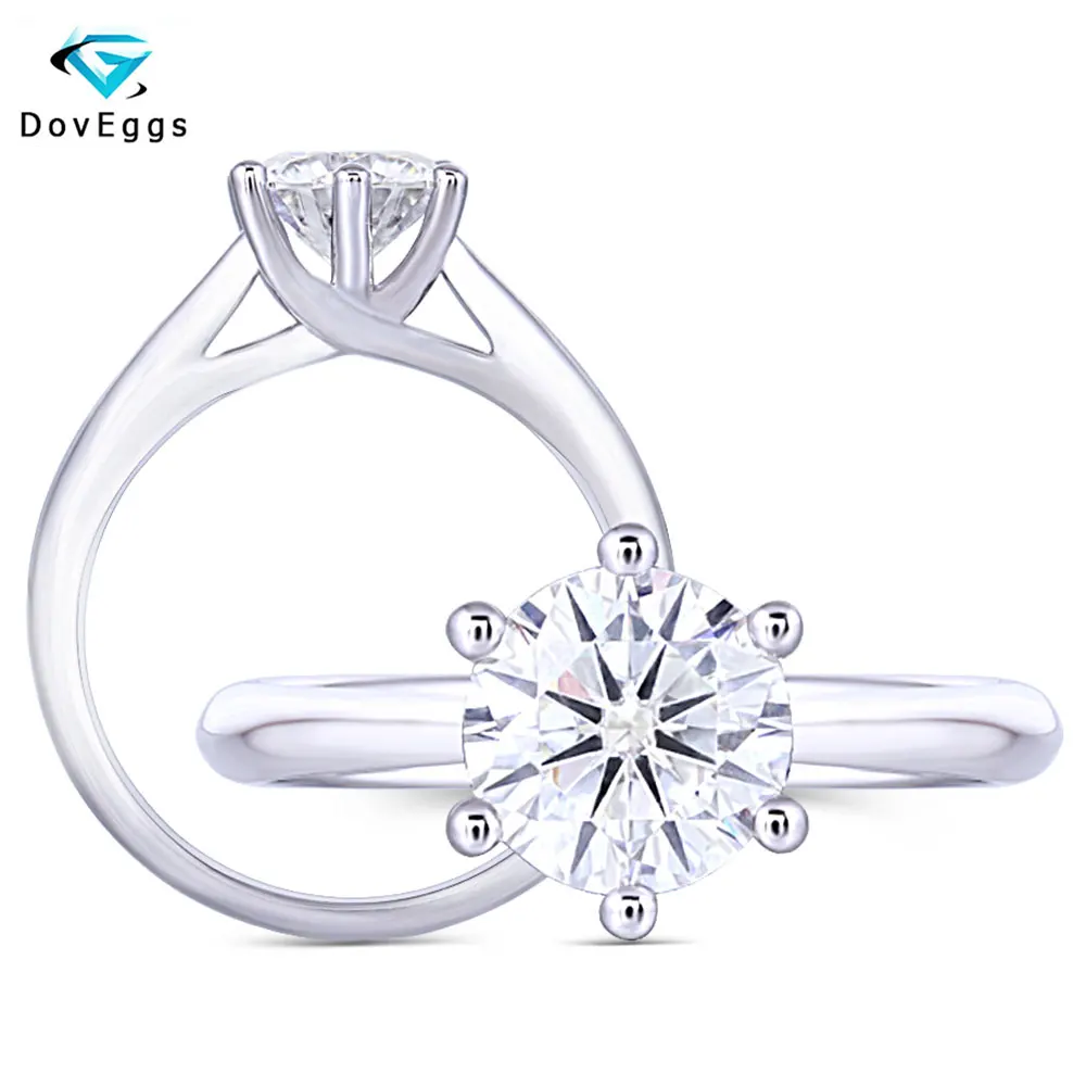 

DovEggs 1ct Moissanite Engagement Ring in 14K 585 White Gold 6.5mm GH Color Moissanite
