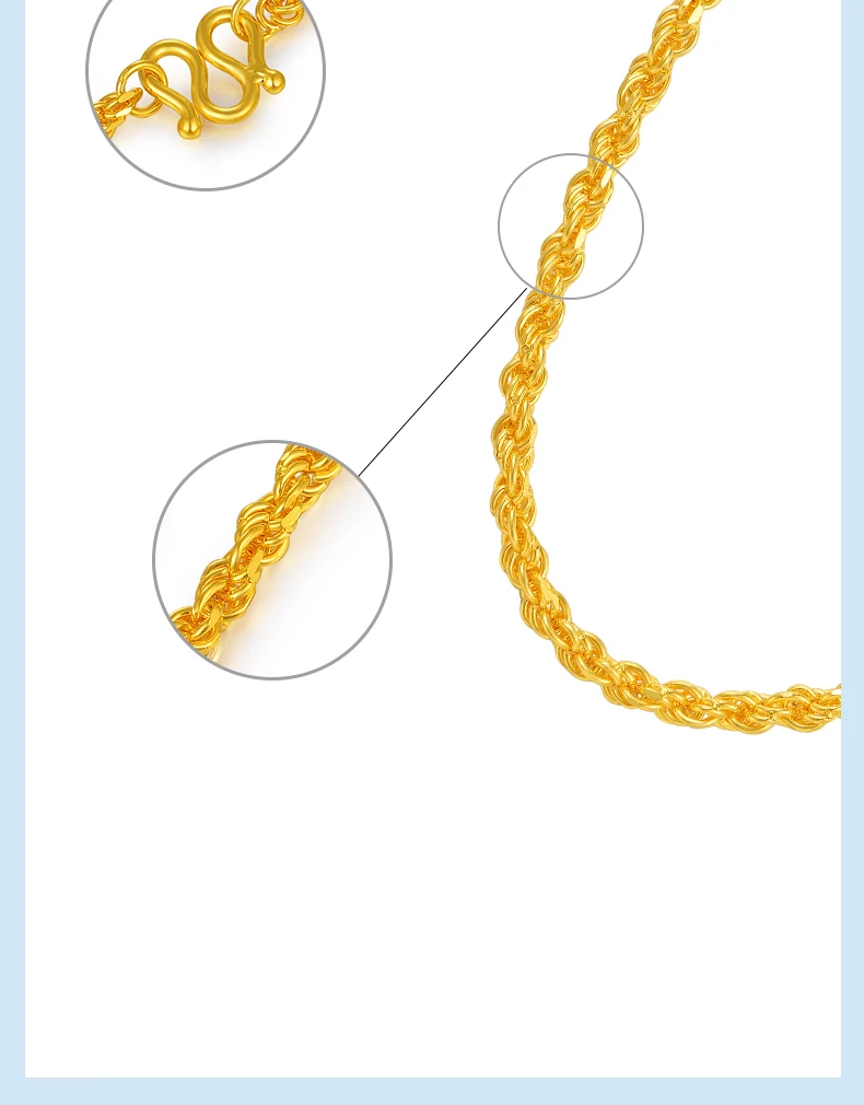 JJF 24K ожерелье из чистого золота Настоящее AU 999 цельная Золотая цепь Красивая простая Классическая веревочная цепь высококлассные ювелирные изделия Новинка