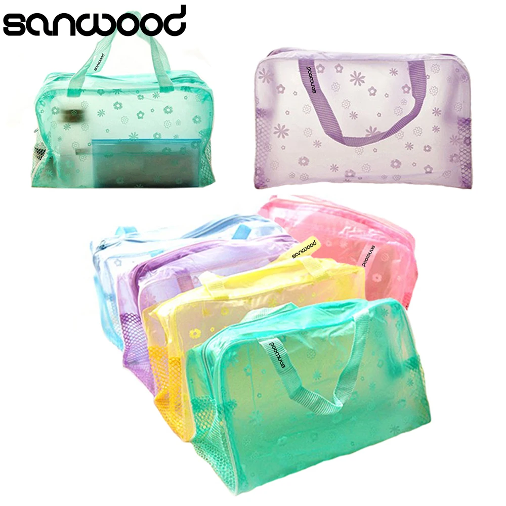 

2016 New Women Bag Girl Floral Print Transparent Waterproof Toiletry Bathing Pouch 9II9