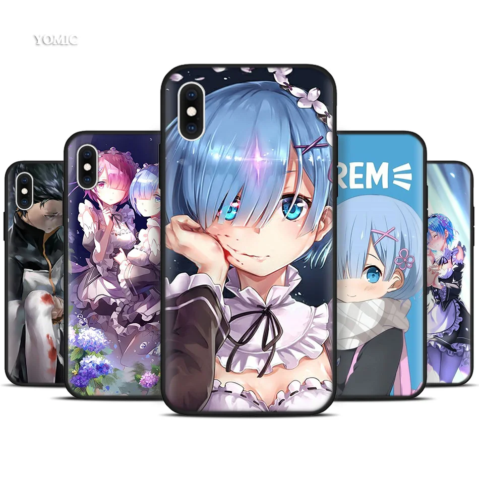

Silicone Black Case for iPhone XR X XS MAX 7 8 6 6S Plus 5 5S SE 7Plus 8Plus Mobile Phone Anime Rem Re Zero