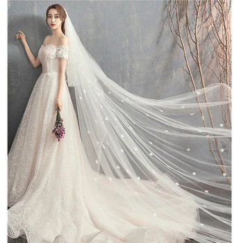 

Ivory Bridal Weeding Cathdral Veils with Comb Soft Tulle Two Layer Appliques Bride Accessories Veil welon veu de noiva long 2019