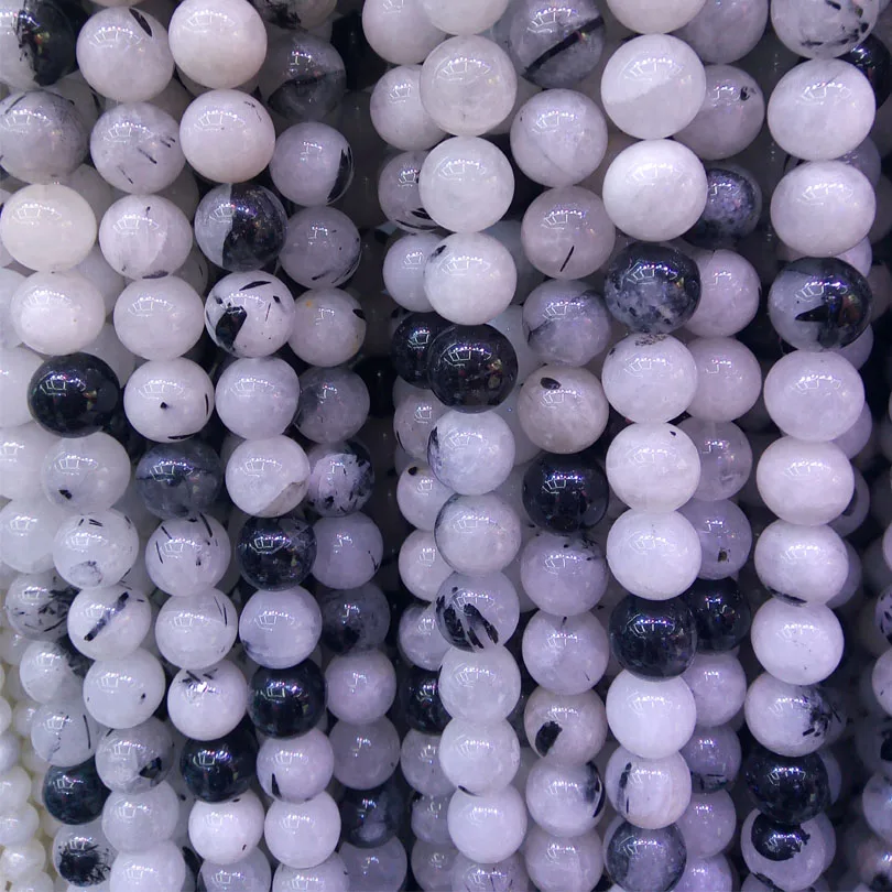 

Natural Quartz Rutilated Stone for DIY Jewelry Make Bracelet Necklace 6 8 10 12 14MM Round Smooth Black Rutilated Quartz Stone