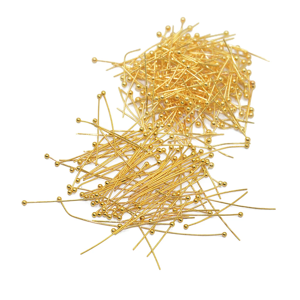 300 Pieces Brass Ball Pin Jewelry Findings Earring Headpins Eyepin 20mm 30mm Gold