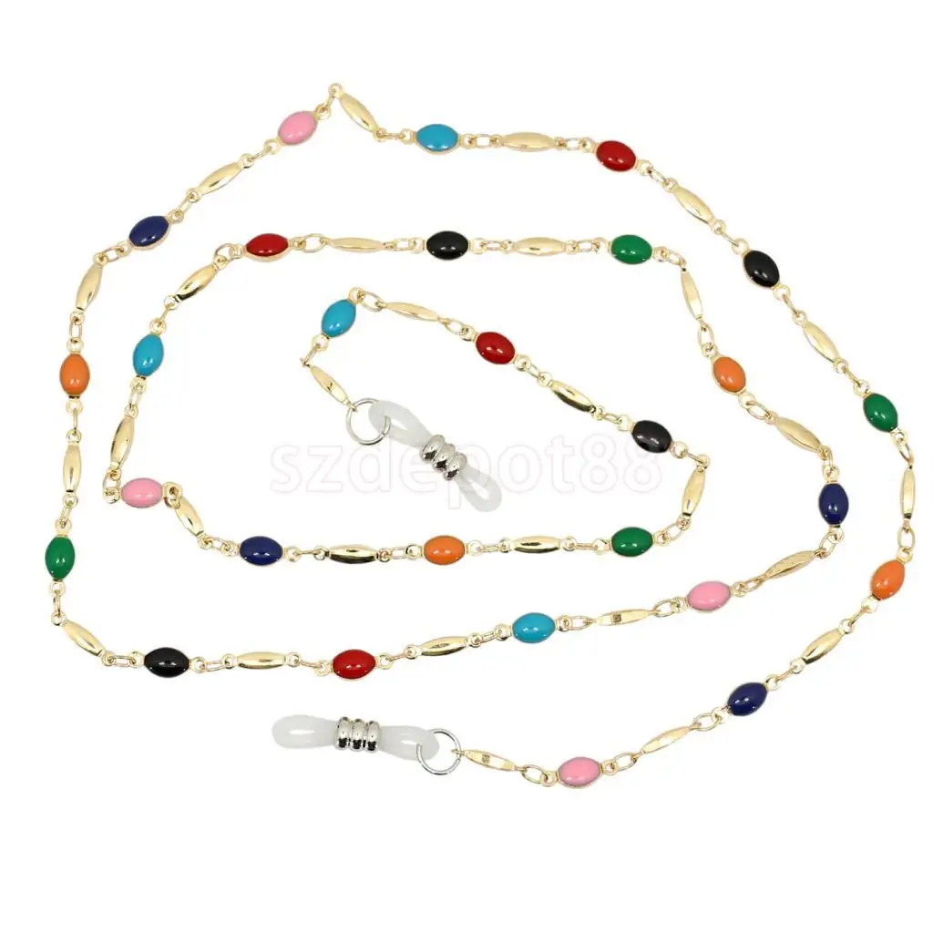 Luxury Gold Tone Metal Enamel Colorful Gem Beaded Eyeglasses Lanyard Rope Chain Sunglasses Strap Holder Retainer