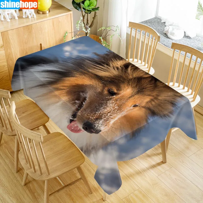 

Animal Sheltie Pattern Tablecloth Dog Table Cloth Dustproof Washable Cloth Rectangular Table Cover for Home table Decor