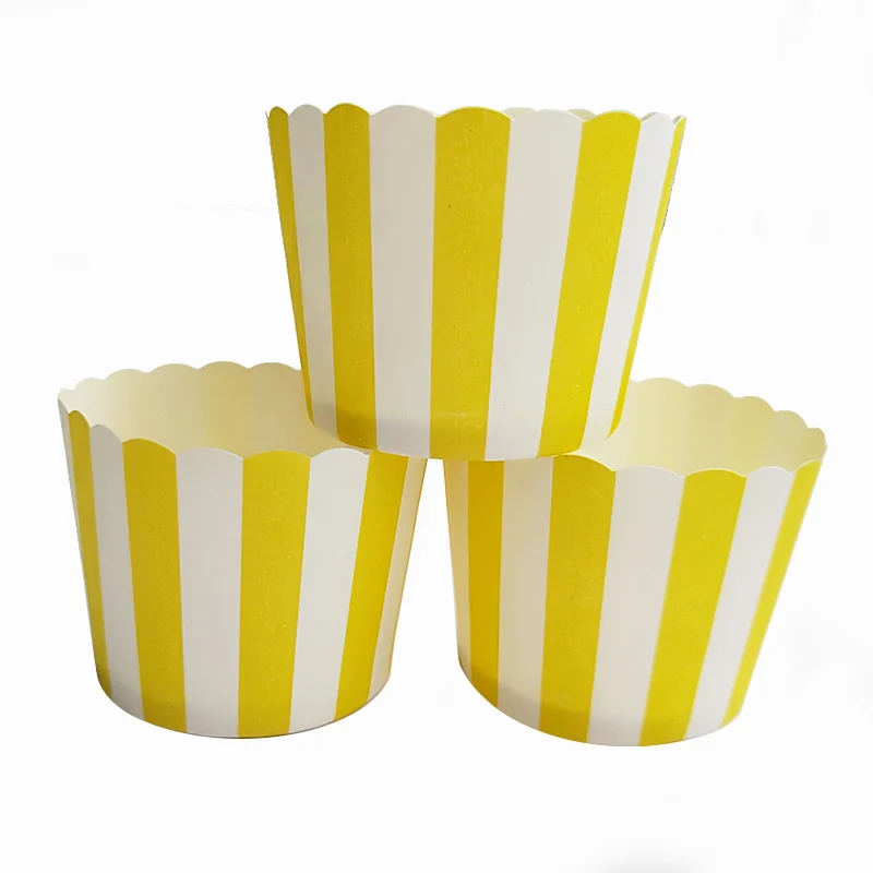 

100pcs White Yellow Green striped Paper Cake Cupcake Cup Tray Liners Baking tools for birthday wedding party Disposable cup