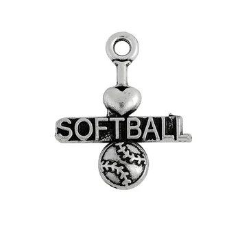 

Myshape vintage i love softball sporty gift charm zinc alloy metal antique silver plated factory outlet jewelry wholesale 30pcs