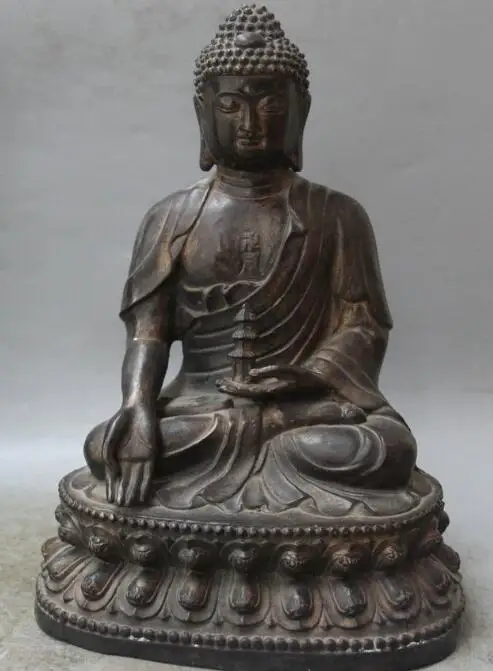 

S5562 12" Tibet Buddhism Bronze Shakyamuni Amitabha Buddha Stupa Pagoda Tower Statue