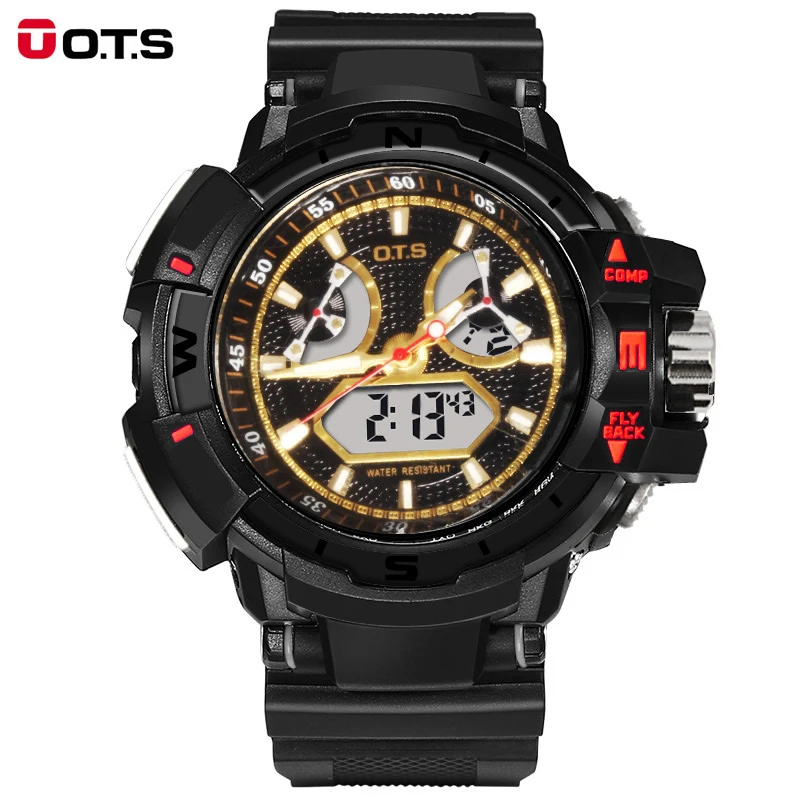Top Brand O.T.S Luxury Digital Watch Men Analog Digital LED Rubber Band