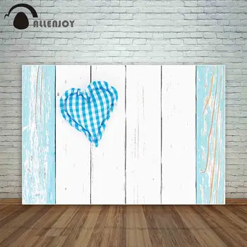 

Allenjoy wooden floor light blue plaid cloth heart summer love romantic photo background photographic backdrop camera photocall