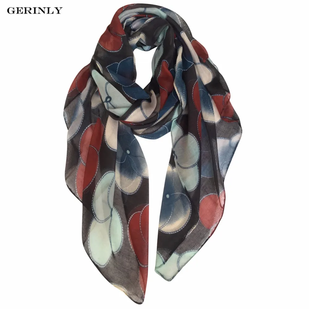 GERINLY Lightweight Scarves Fashion Flowers Print Shawl Wrap For Women