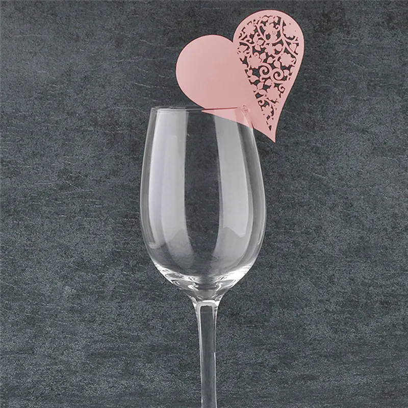

50 Pcs Heart Shape 3D Wine Glass Card Laser Cut Cup Name Place Card Birthday Party Wedding Decorations for home
