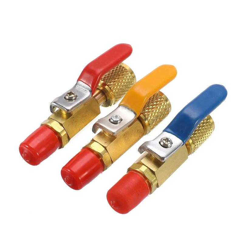 

1Set/3Pcs Auto Air Condition Refrigeration Tools R410a R134a Shut Ball Valves For A/C Charging Hoses HVAC 1/4" AC Refrigerant