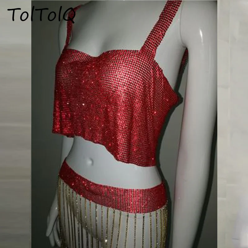 TolTolQ/клубный топ с металлическим горным хрусталем топик куртка открытой спиной и