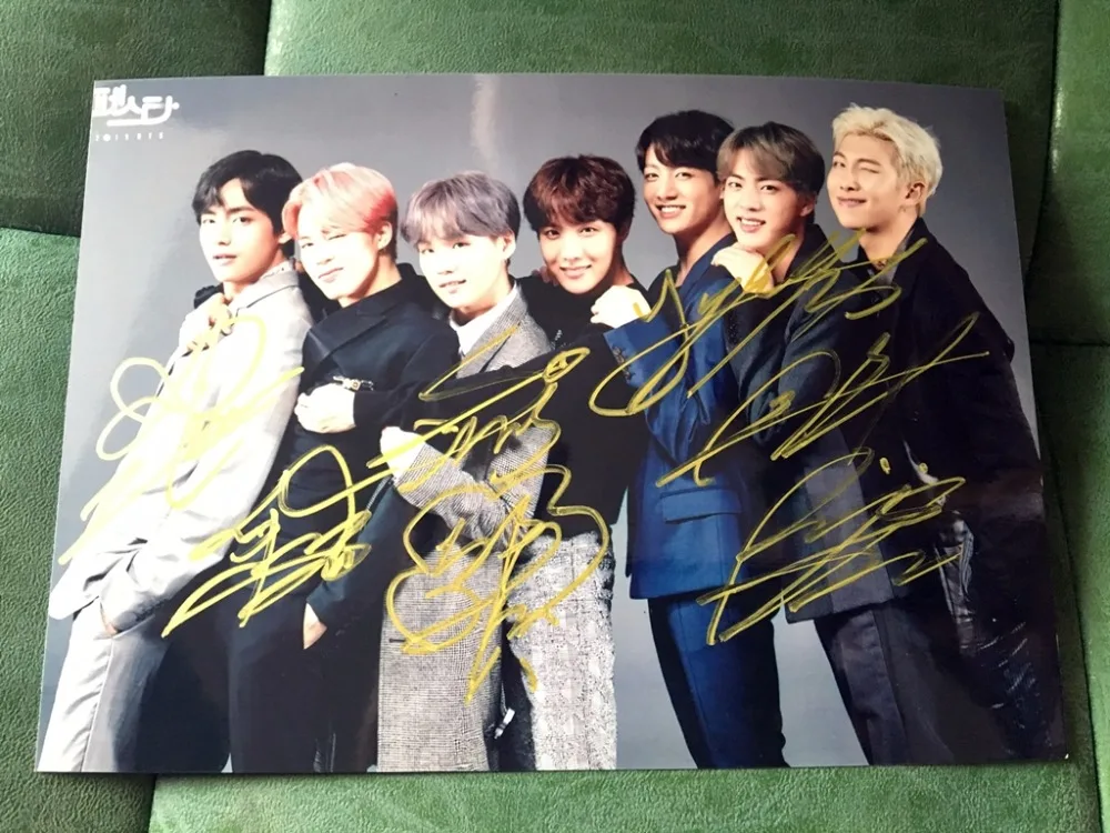 Подписанный Bangtan Boys autographed group фото автограф чернил 5*7 k-pop 062019A