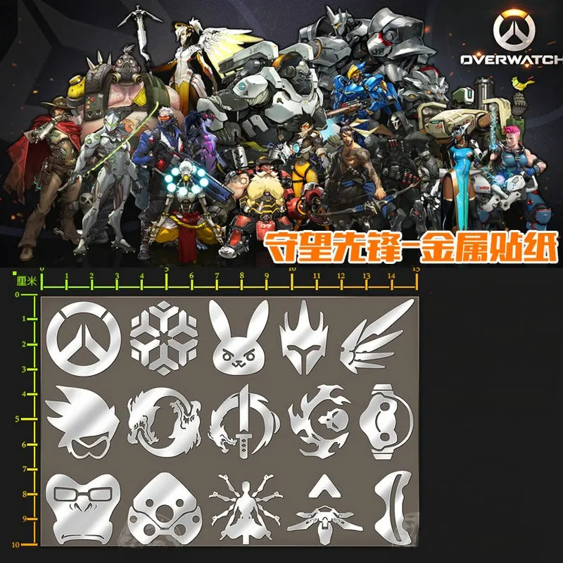 

15pcs/set Hot Game OW D.VA Metal Decal Stickers for Mobile Phone Laptop Computer PSP DIY Sticker Props Toy for Children