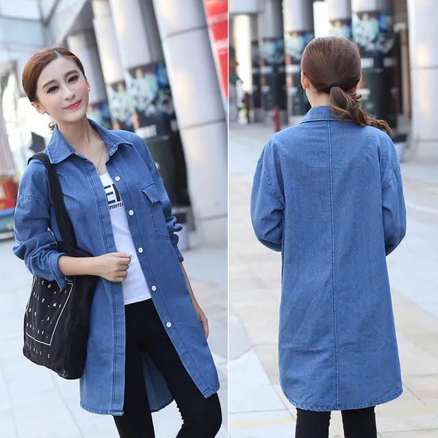 Feitong Streetwear Autumn Denim Blouse Women Casual Long