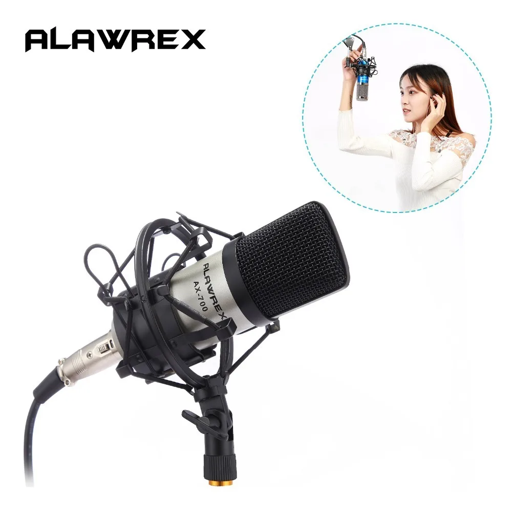 ALAWREX AX-700 конденсаторный звуковой микрофон с записывающим устройством с креплением и кабелем для радио Braodcasting пение KTV караоке