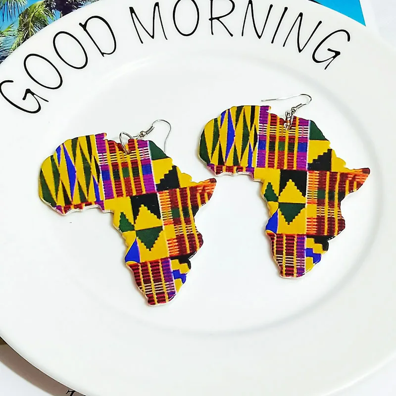 Африканские карты Контурные деревянные африканские красочные печатные полосы треугольные геометрические сережки в стиле афро Винтажные Ювелирные Изделия деревянные DIY аксессуары