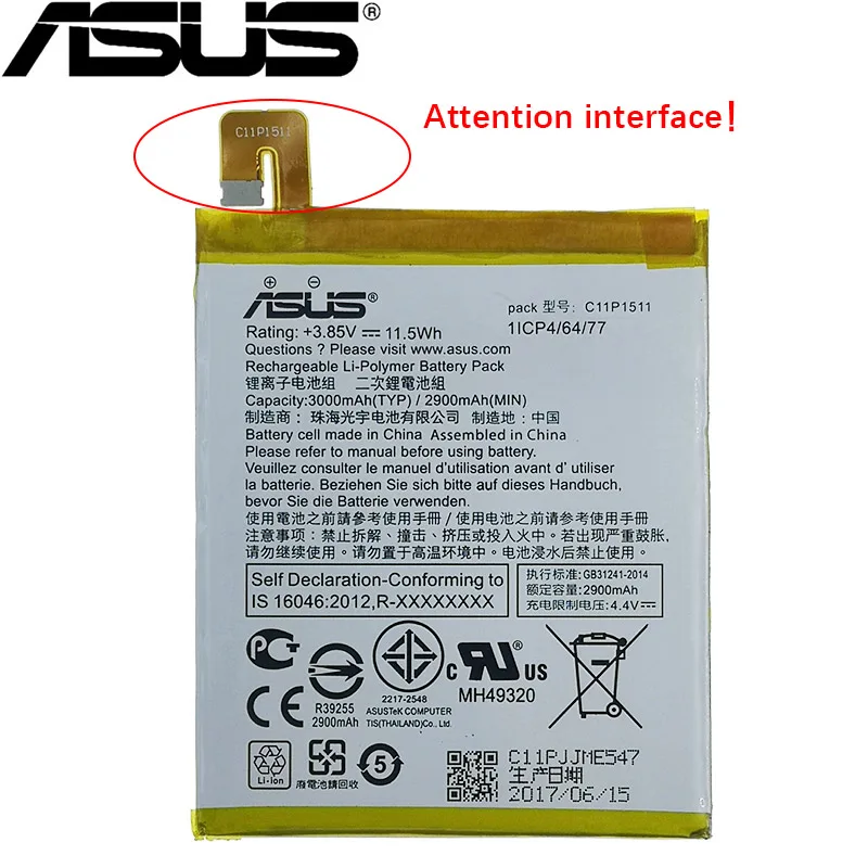 

ASUS 100% Original 3000mAh C11P1511 Battery For ASUS Zenfone3 Ze552kl Z012da Z012de Phone High Quality Battery+Tracking Number