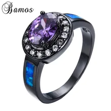 Bamos Большой овальный фиолетовый кубический циркон кольца для женщин мужской черный золотой заполненный Синий огненный опал кольцо Свадебные украшения RB1111