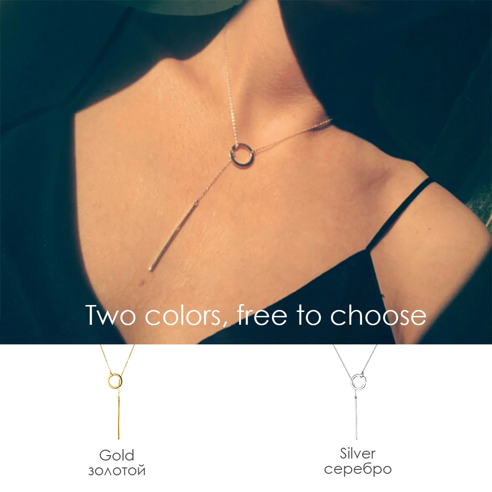 e-Manco 925 Sterling Silver Long Pendant Stick Simple Necklace Minimalist & Romantic Stylish Fine Jewelry Gifts For Women
