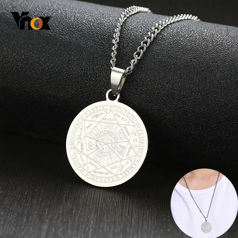 

Vnox Mens Necklaces The Seal of the Seven Archangels by Asterion Seal Symbol Pendants Punk Male Collar Stainless Steel Jewelry
