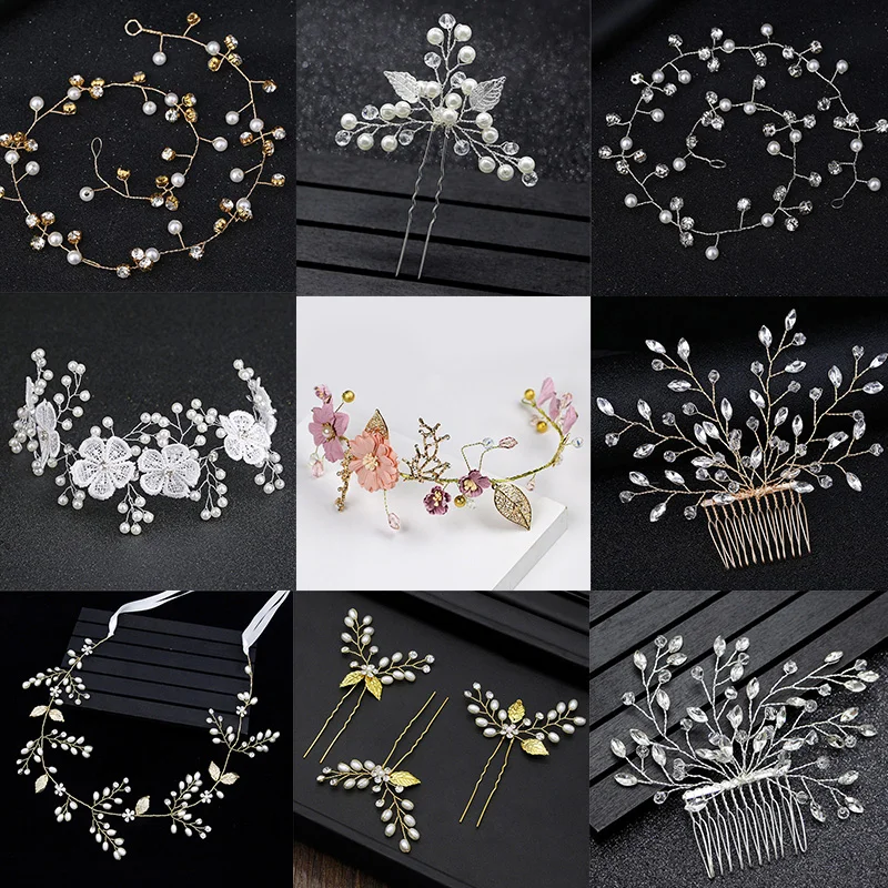 

Many Style Silver Pearl Handmade Bride Headdress Hair Accessories Rhinestones Wedding Hair Comb For Women Crystal Hair Jewelry