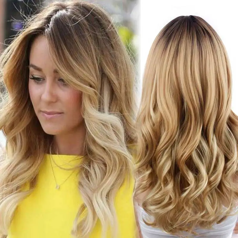 

Ombre Blond Wig Long Curly Ombre Blonde Wigs of Natural Hair Cheap Synthetic Hair Wigs for Women New Arrival