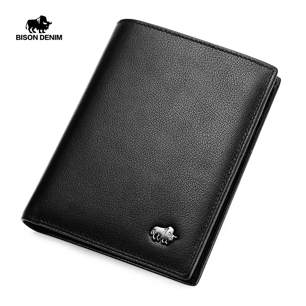 

BISON DENIM Short Wallets For Men Genuine Leather Wallet Men Coin Pocket Card Holder Purse Mini Small Wallet Business gift
