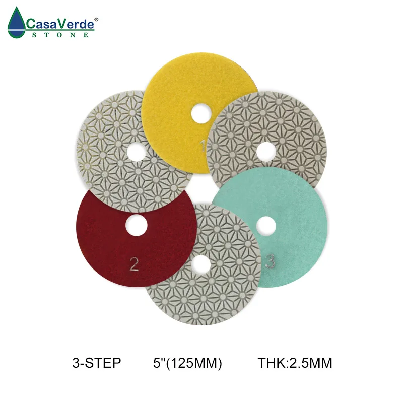 free shipping DC-SFW3PP03 D125mm wet polishing 5 inch 3 step polishing pads for granite grit 0 dc fw3pp02 d100mm flexible wet polishing diamond wet 3 step polishing pads for granite