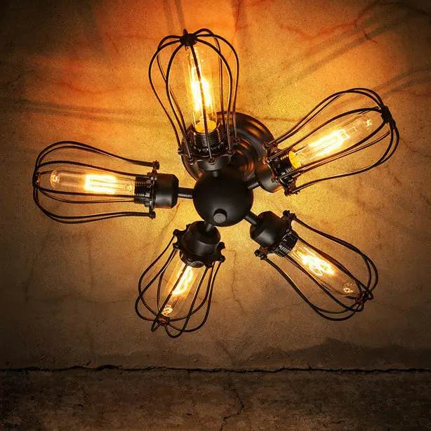 

110v,220v Loft Vintage ceiling lights indoor lighting fixtures E27 5 bulbs Iron wall Lights for kitchen/bedroom/dining room