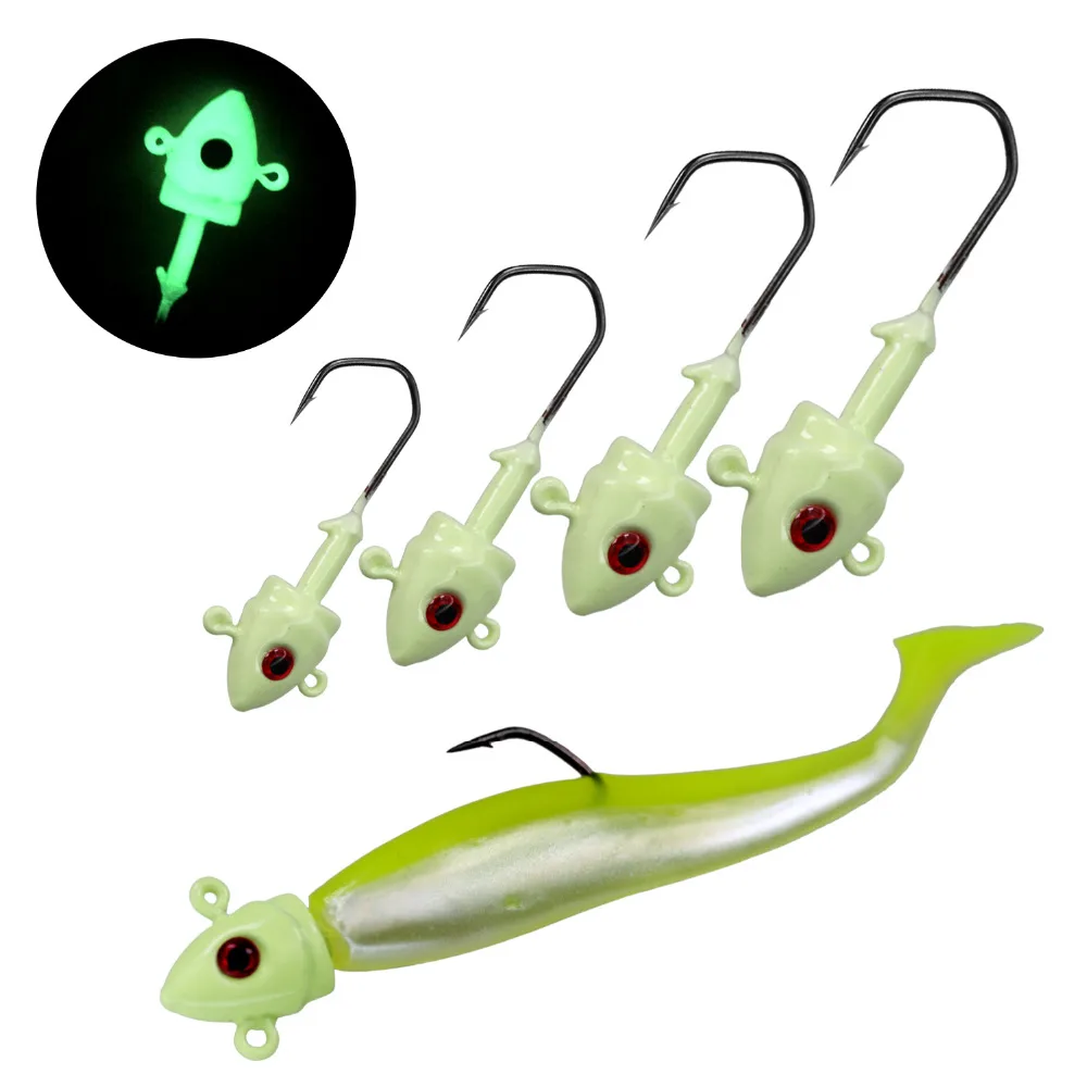 5pcs/lot Glow Fishing Jig Head Hooks 7g 10g 14g 20g Triangle barb