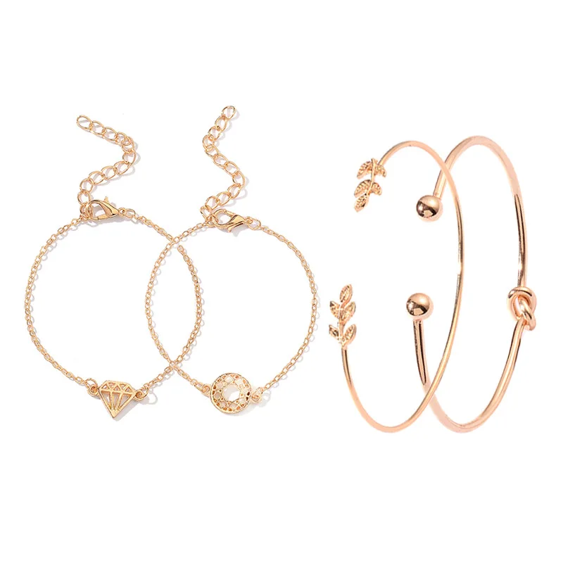 

4Piece/set Gold Color Tie Knot Bracelet Bangles Leaf Simple Open Bangles For Women Jewelry